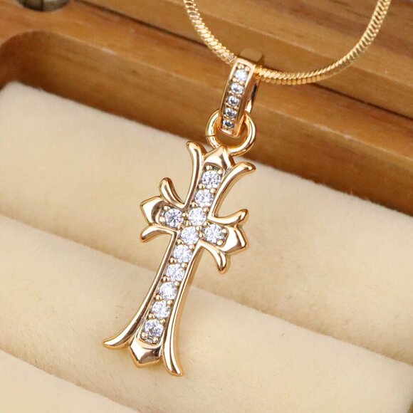 "Elegant Rose Gold Cross Pendant with Sparkling Accents, XPPT1629 - Picture 1 of 13